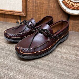 Minnetonka Shoes Mens 10 Hard Sole Slip On Moccasins 768 Brown Leather Comfort